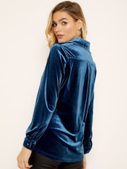 Sosandar Blue Slim Velvet Shirt - Image 4 of 5