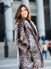 Sosandar Brown Cheetah Print Faux Fur Coat - Image 3 of 4