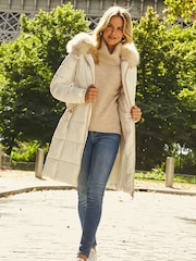 Sosandar Natural Quilted Longline Coat - Image 2 of 3