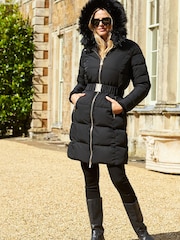 Sosandar Black Quilted Longline Coat - Image 1 of 6