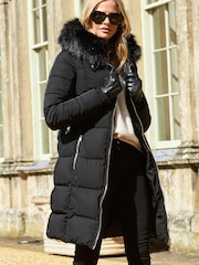 Sosandar Black Quilted Longline Coat - Image 5 of 6