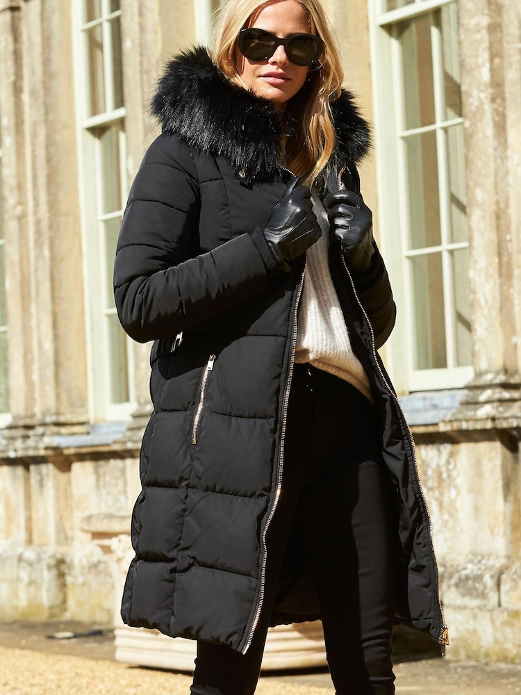 Sosandar Black Quilted Longline Coat - Image 5 of 5 Sosandar Black Quilted Longline Coat - Image 5 of 5
