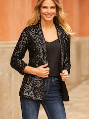 Sosandar Black Relaxed Sequin Blazer - Image 2 of 4
