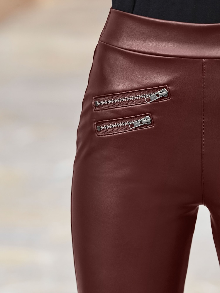 Sosandar Red/Cream Tall Leather Look Premium Leggings - Image 4 of 4