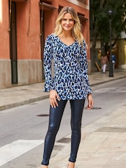 Sosandar Blue Denim Tall Leather Look Premium Leggings - Image 3 of 4