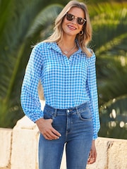 Sosandar Light Blue Printed Button Down Shirt - Image 1 of 4