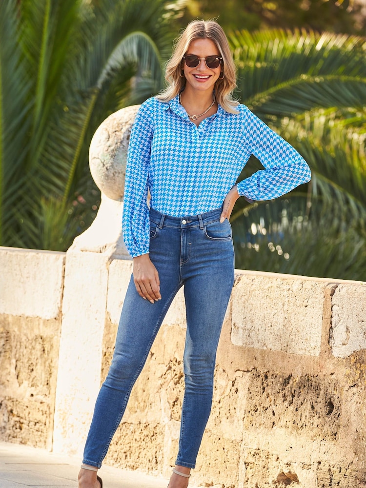 Sosandar Light Blue Printed Button Down Shirt - Image 4 of 4