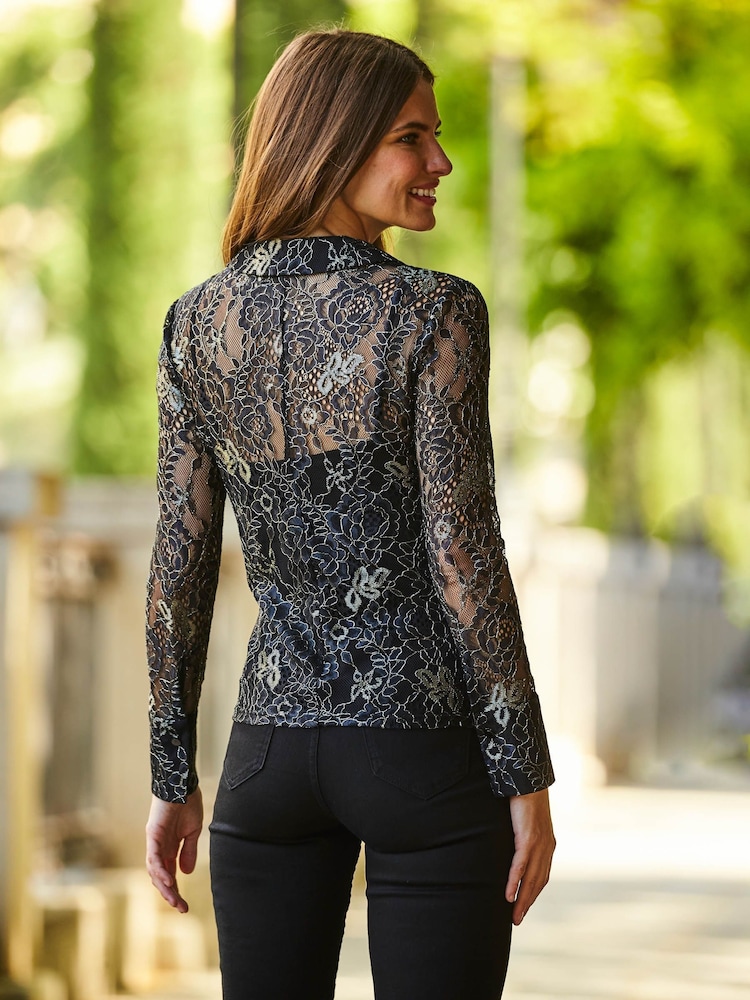 Sosandar Black Gathered Front Lace Shirt - Image 2 of 5