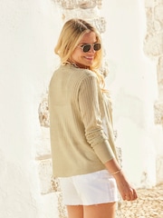 Sosandar Gold Super Soft Fine Knit Ribbed Cardigan - Image 2 of 4
