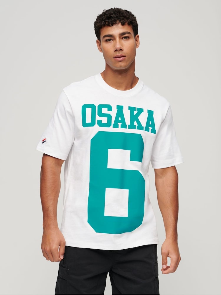 Superdry White 100% Cotton Osaka Logo Loose T-Shirt - Image 1 of 3 Superdry White 100% Cotton Osaka Logo Loose T-Shirt - Image 1 of 3