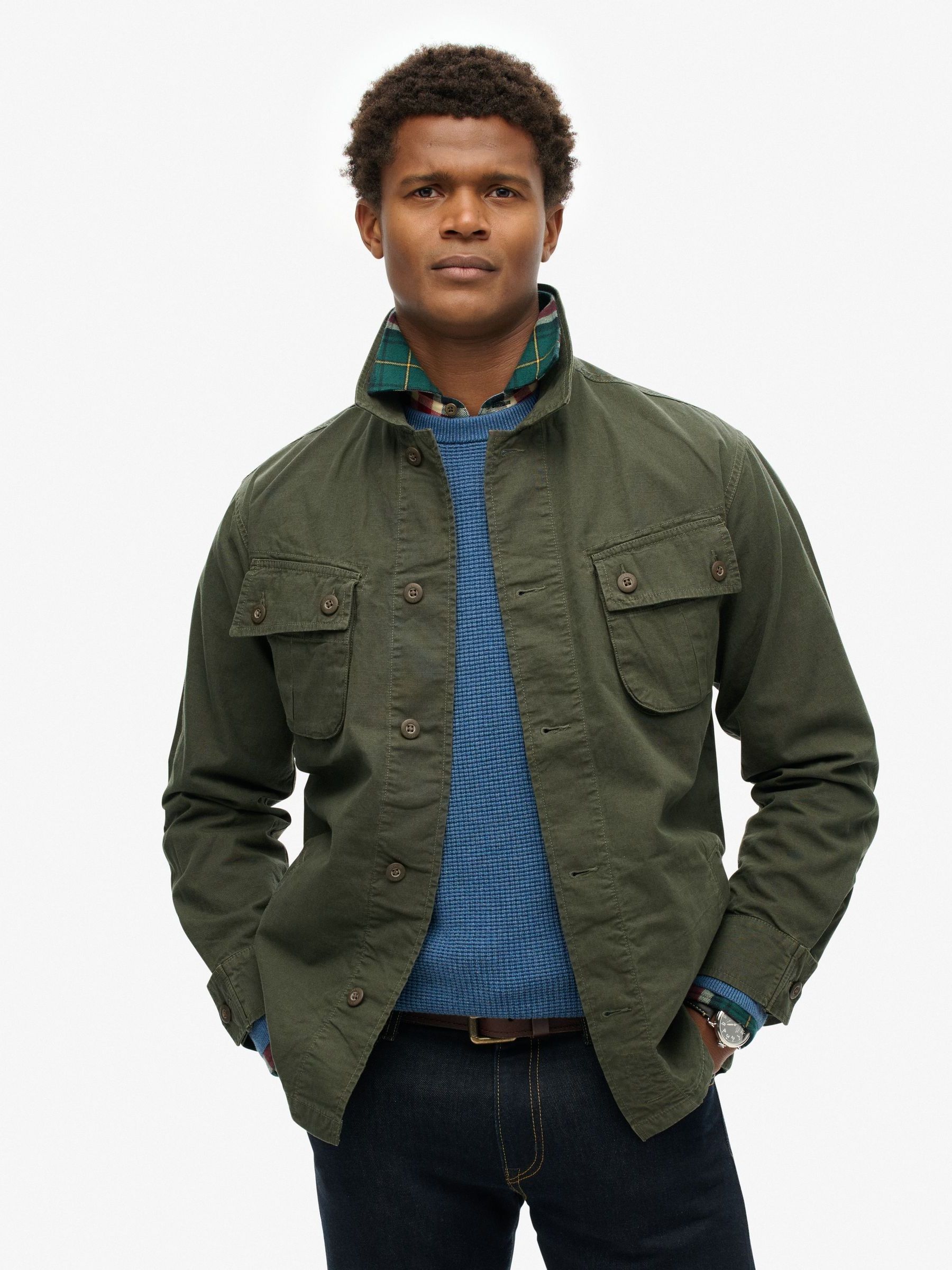Superdry denim biker jacket trench green sale