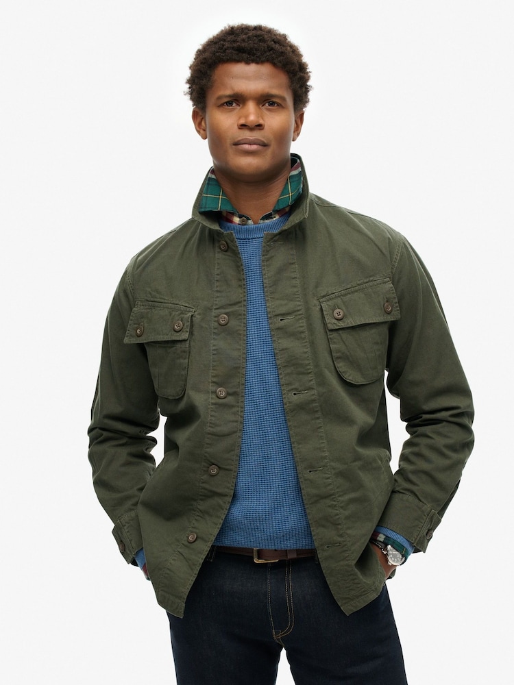 Superdry Dark Green 100% Cotton Military Overshirt Jacket - Image 1 of 7