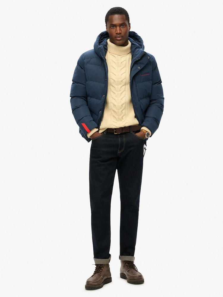 Superdry Blue Hooded Microfibre Sports Puffer Coat Jacket - Image 2 of 2