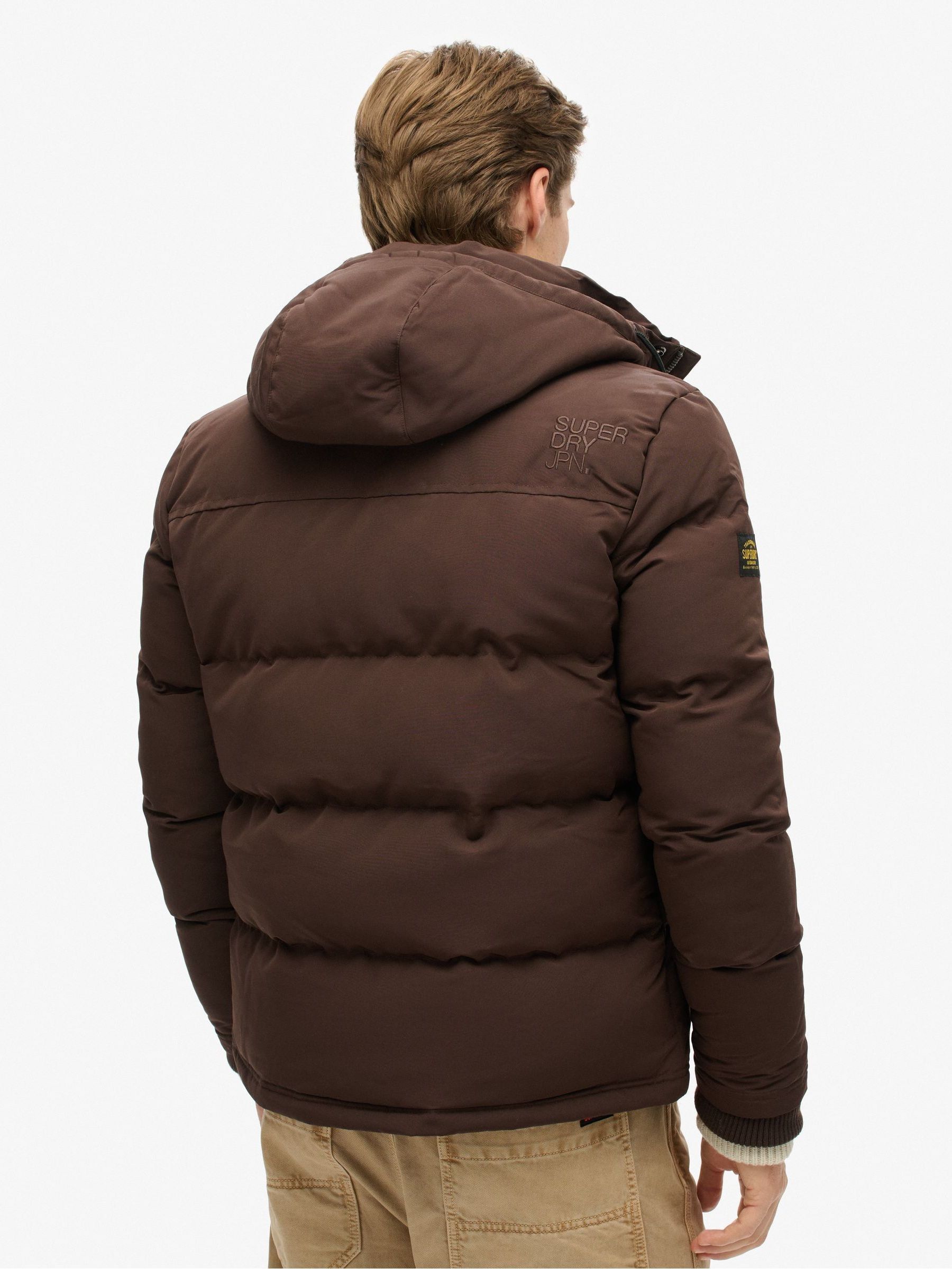 Buy Superdry Dark Brown Everest Short Hooded Puffer Jacket from