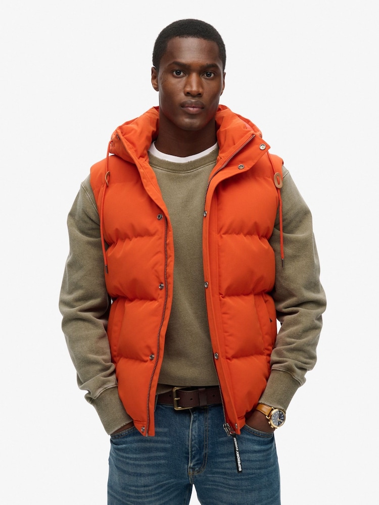 Superdry Orange Everest Hooded Puffer Gilet - Image 2 of 7