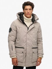 Superdry Grey City Hooded Padded Parka Coat Jacket - Image 1 of 7