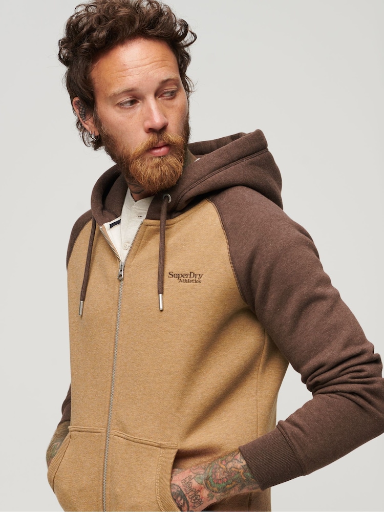 Superdry Light brown Essential Baseball Zip-Up Hoodie - Image 3 of 3