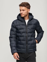 Superdry Blue Short Quilted Puffer Hooded Jacket - Image 1 of 3