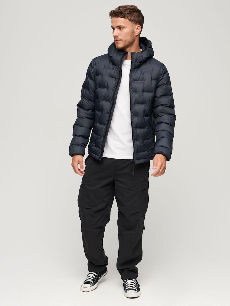 Superdry Blue Short Quilted Puffer Hooded Jacket - Image 3 of 3
