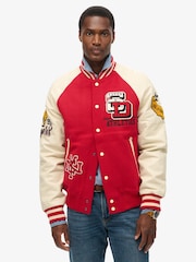 Superdry Red College Varsity Patched Bomber Jacket - Image 1 of 8