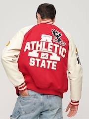 Superdry Red College Varsity Patched Bomber Jacket - Image 2 of 8