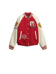Superdry Red College Varsity Patched Bomber Jacket - Image 5 of 8