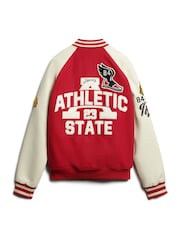 Superdry Red College Varsity Patched Bomber Jacket - Image 6 of 8