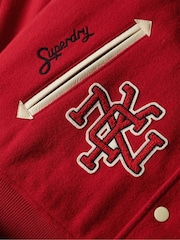 Superdry Red College Varsity Patched Bomber Jacket - Image 7 of 8
