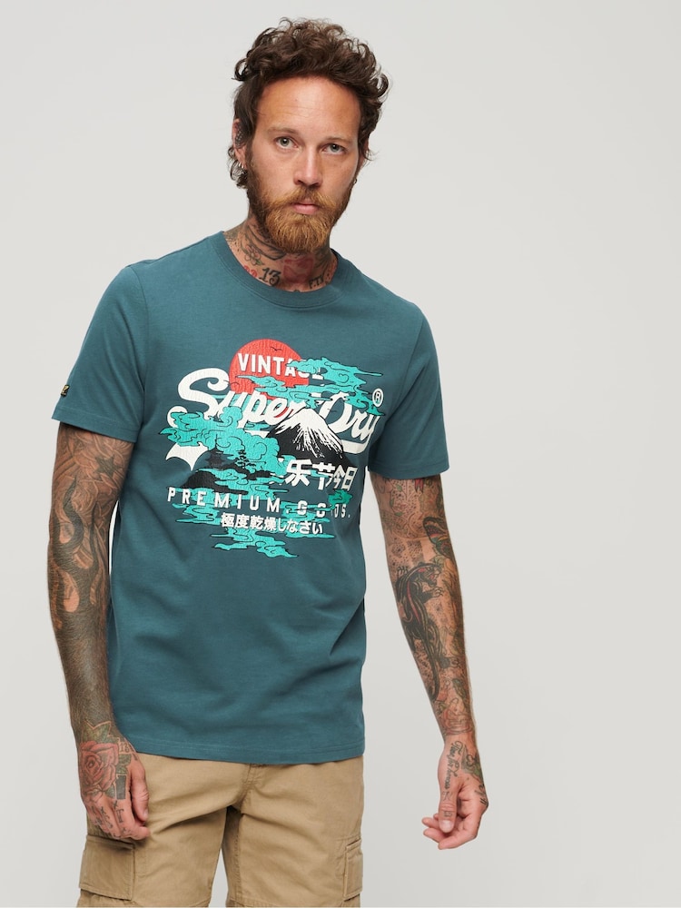 Superdry Blue Japanese Vintage Logo Graphic T-Shirt - Image 1 of 6