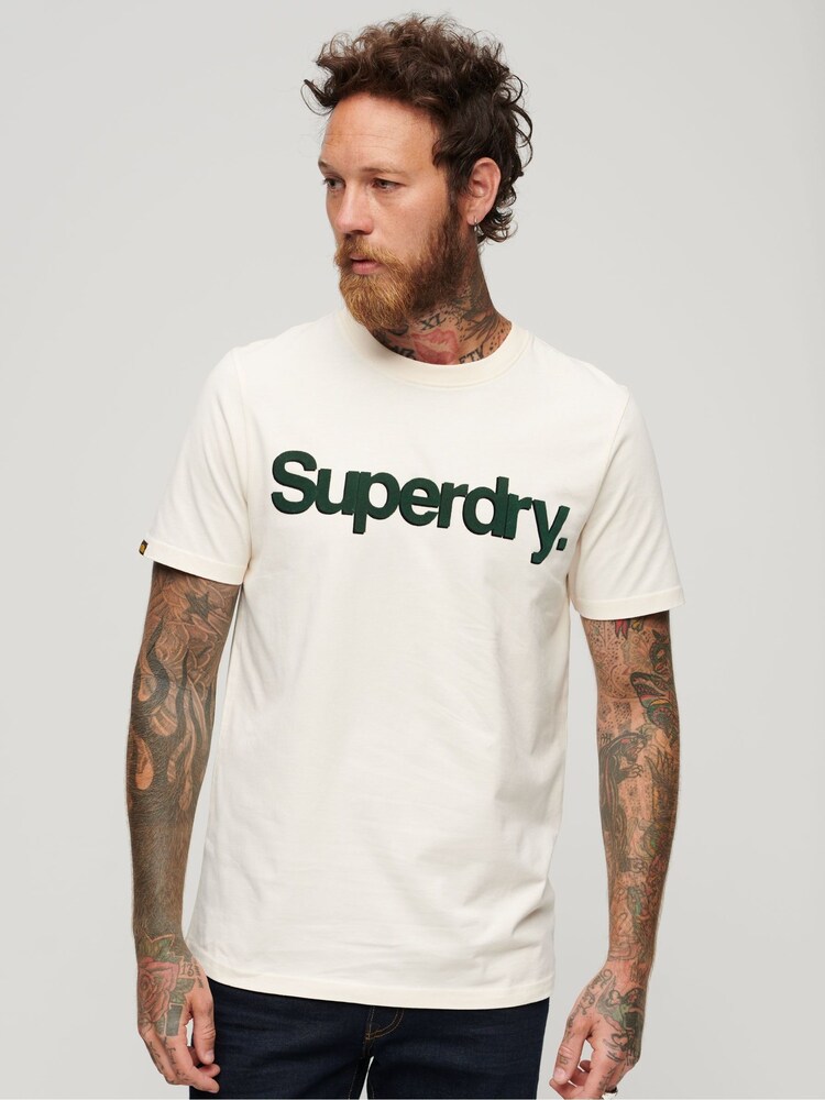 Creme - Superdry Core Klassisches T-Shirt mit Logo - Bild 1 von 3