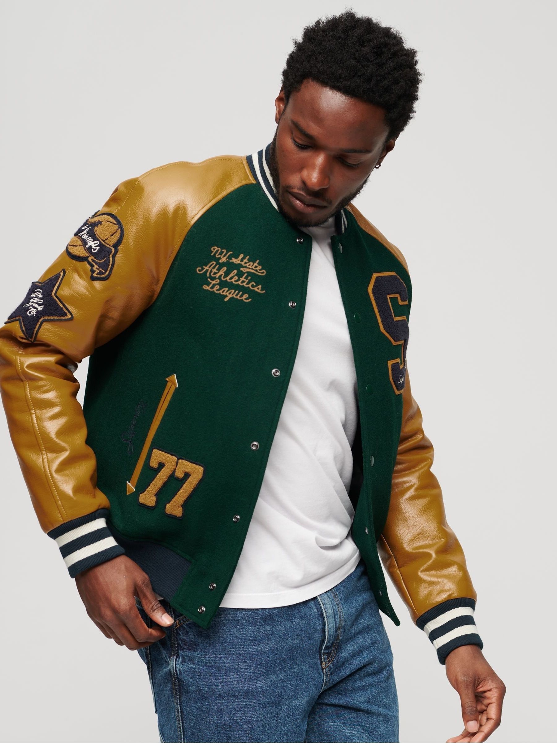 Buy Superdry Green College Varsity Patched Bomber Jacket from Next Luxembourg