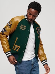 Superdry Green College Varsity Patched Bomber Jacket - Image 1 of 5
