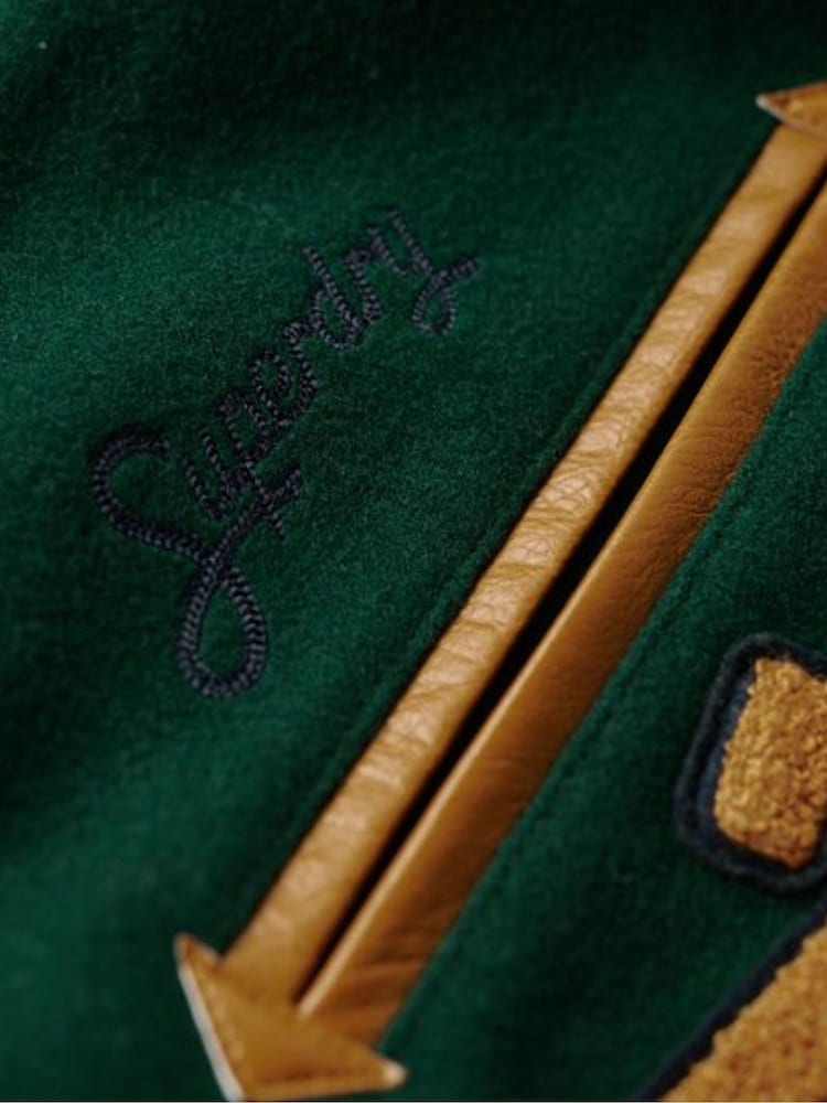 Superdry Green College Varsity Patched Bomber Jacket - Image 5 of 5