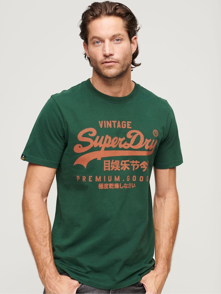 Superdry Green 100% Cotton Vintage Logo Premium Goods T Shirt - Image 1 of 5
