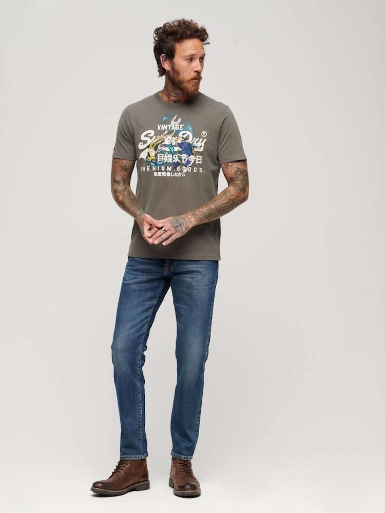 Superdry Grey 100% Cotton Japanese Vintage Logo Graphic T-Shirt - Image 2 of 5 Superdry Grey 100% Cotton Japanese Vintage Logo Graphic T-Shirt - Image 2 of 5