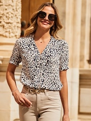 Sosandar White Animal Boxy Fit Relaxed Shirt - Image 1 of 5