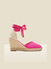 Sosandar Pink Perla Closed Toe Espadrilles With Ankle Tie Suede - Image 1 of 4