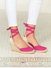 Sosandar Pink Perla Closed Toe Espadrilles With Ankle Tie Suede - Image 3 of 4
