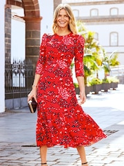 Sosandar Red Bust Seam Fit And Flare Dress - Image 1 of 5