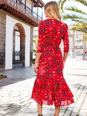 Sosandar Red Bust Seam Fit And Flare Dress - Image 2 of 5