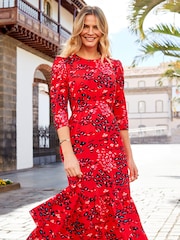 Sosandar Red Bust Seam Fit And Flare Dress - Image 3 of 5