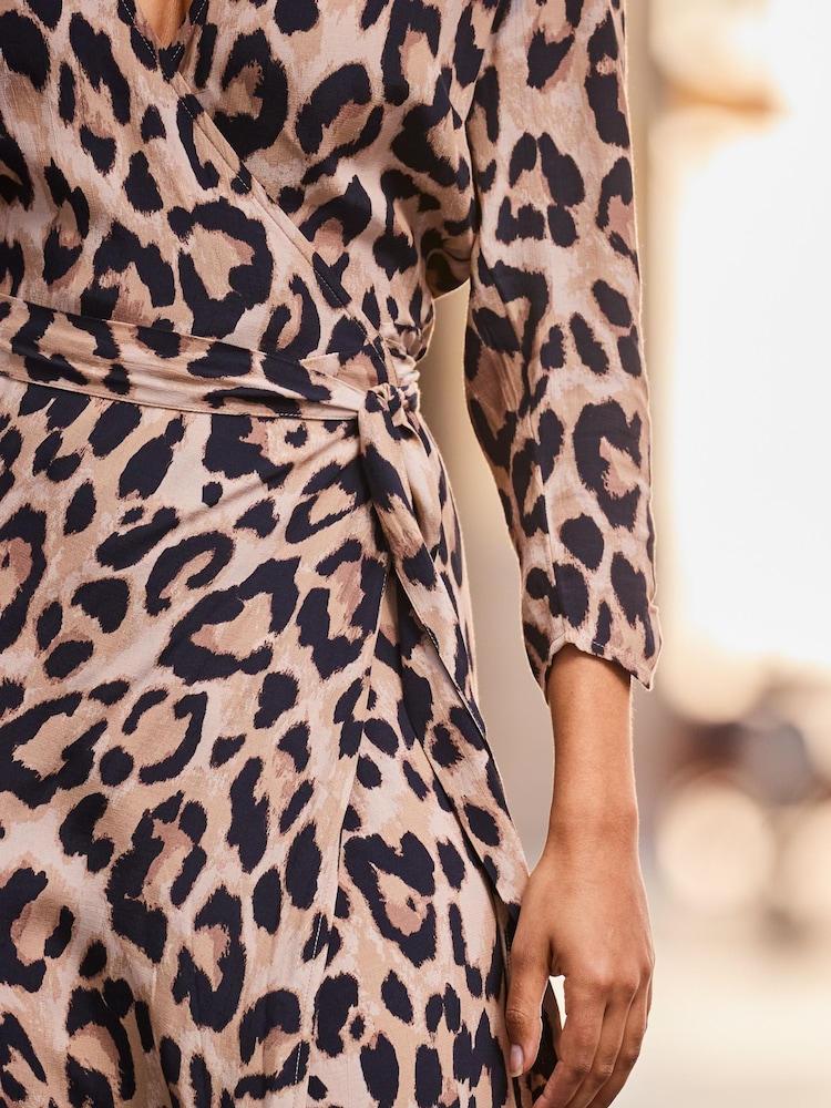 Sosandar Brown Wrap Front Midi Wrap Dress - Image 5 of 5