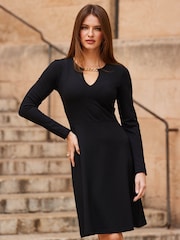 Sosandar Black Chain Keyhole Fit And Flare Dress - Image 1 of 4
