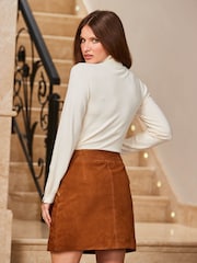 Sosandar Brown Suede Zip Through Mini Skirt - Image 2 of 5