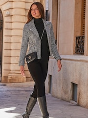 Sosandar Black Tweed Biker Jacket - Image 1 of 4