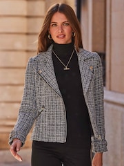 Sosandar Black Tweed Biker Jacket - Image 4 of 4