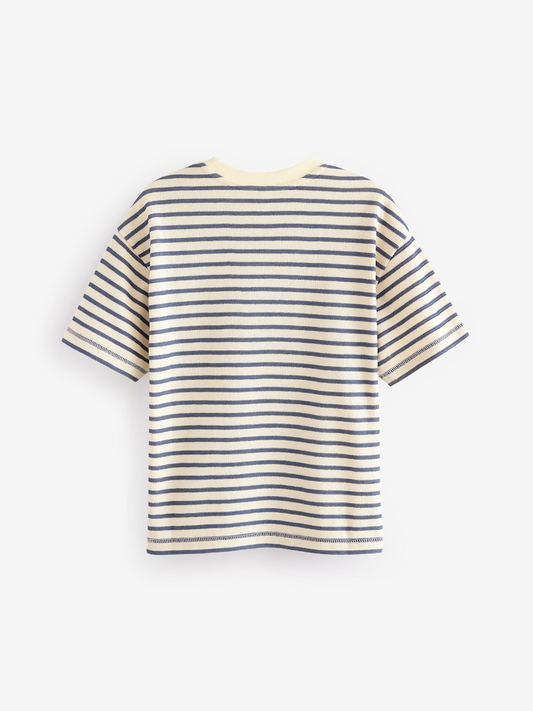 Ecru/Navy Stripe Relax Fit Textured T-Shirt (3-16yrs) - Image 2 of 3 Ecru/Navy Stripe Relax Fit Textured T-Shirt (3-16yrs) - Image 2 of 3