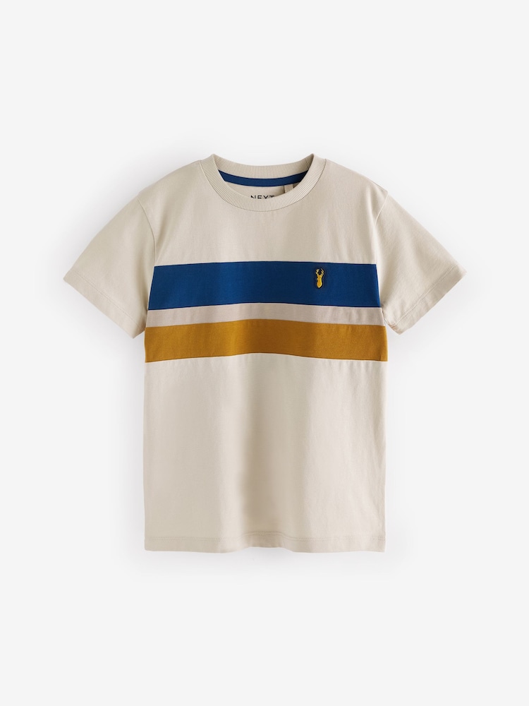 Ecru/Navy/Tan Colourblock Short Sleeve 100% Cotton T-Shirt (3-16yrs) - Image 1 of 1