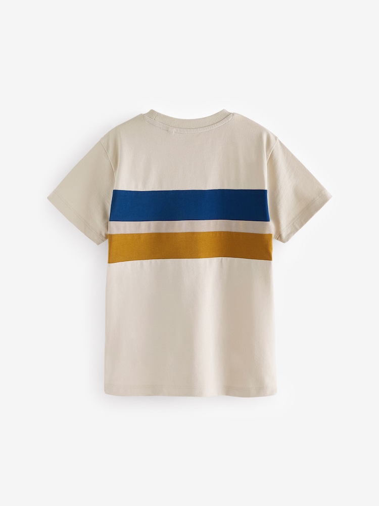 Ecru/Navy/Tan Colourblock Short Sleeve 100% Cotton T-Shirt (3-16yrs) - Image 2 of 3