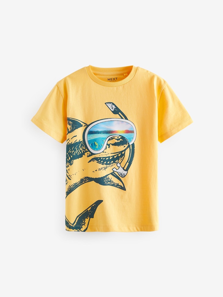 Yellow Shark Snorkel 100% Cotton Short Sleeve Graphic T-Shirt (3-16yrs) - Image 1 of 3